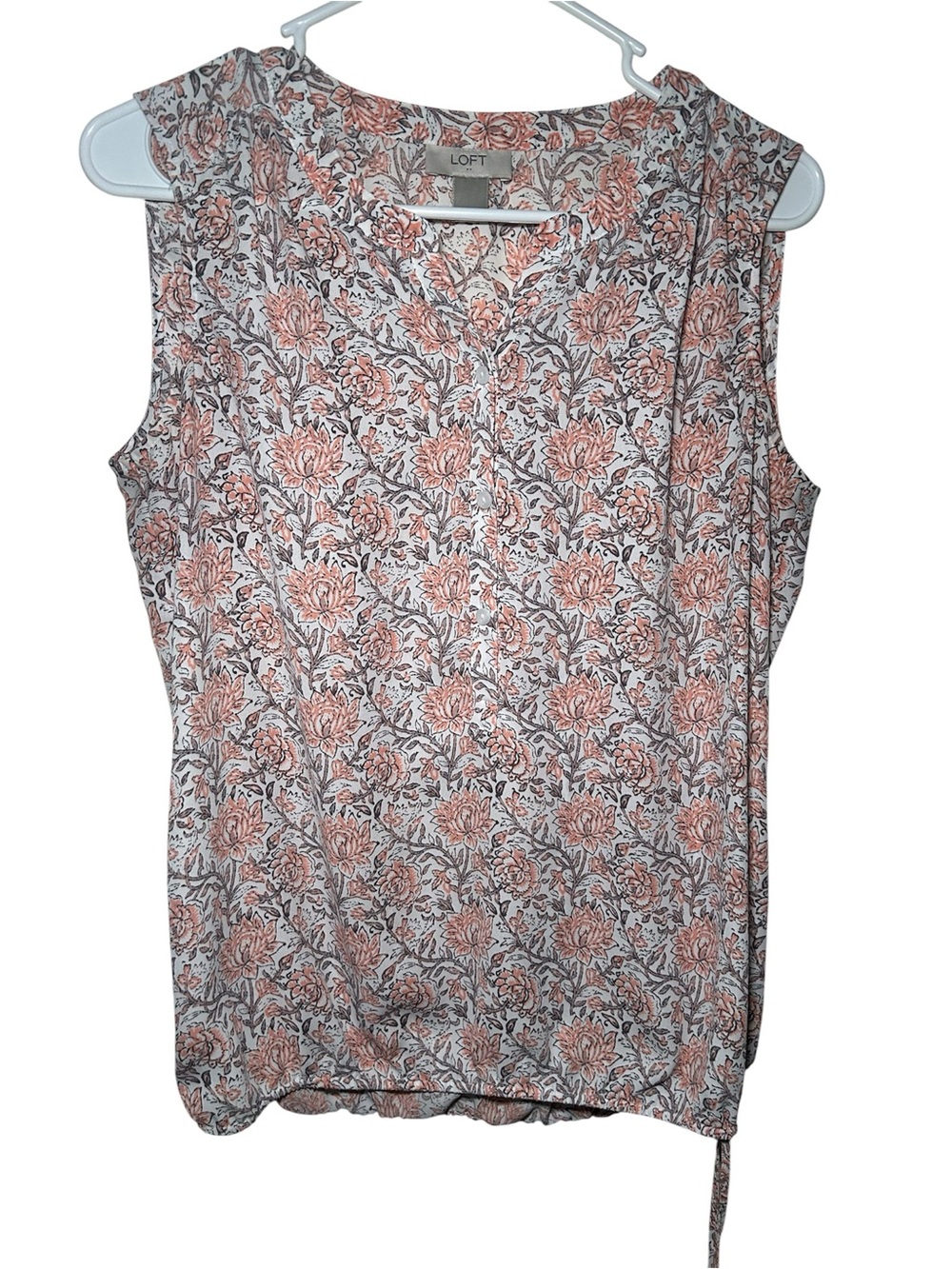 LOFT Women's Sleeveless Floral Shell Top Peach White Floral Sheer Light Relaxed